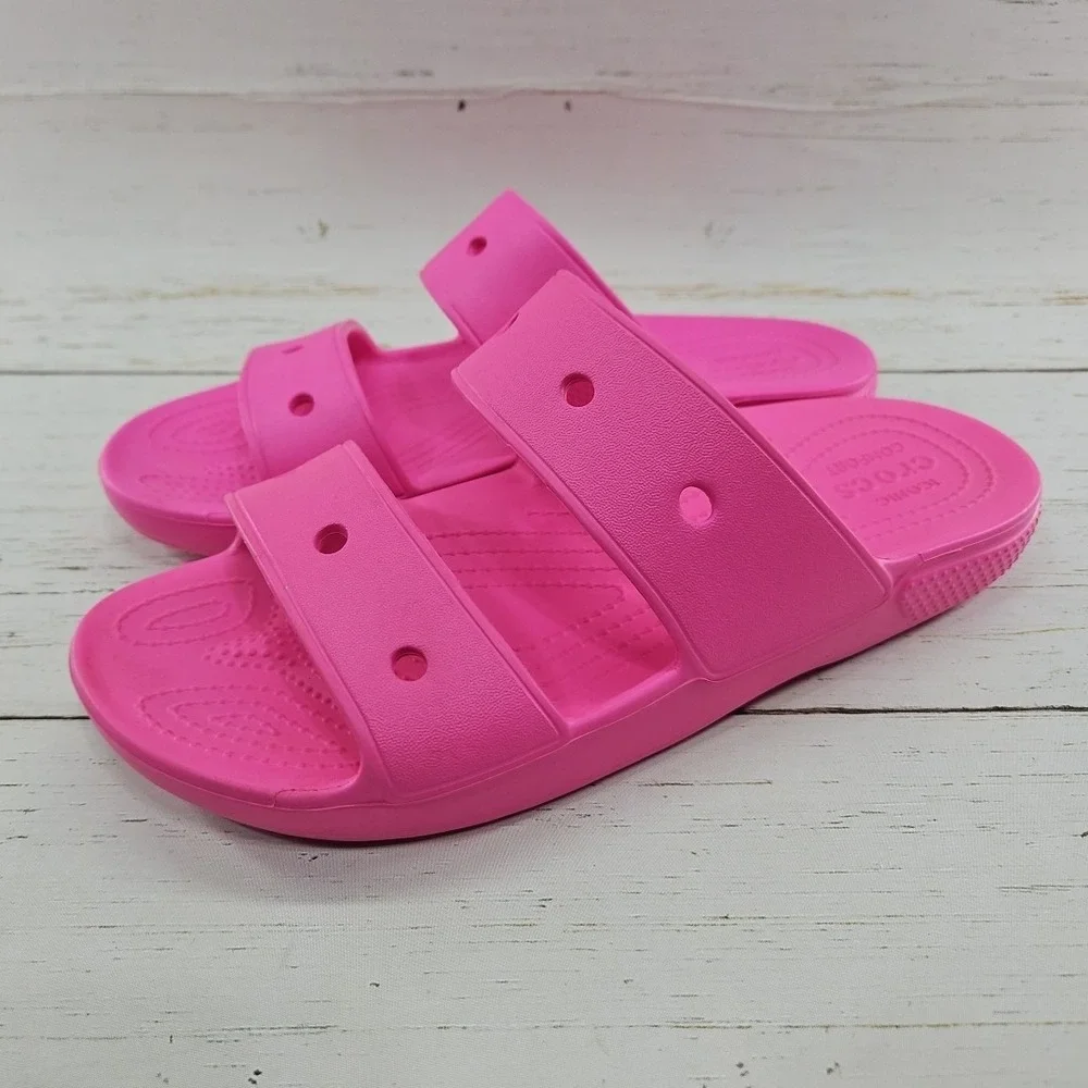 Crocs Classic Dual Band Womens 10 Mens 8 Pink Slip On Slides Sandals 206761‎